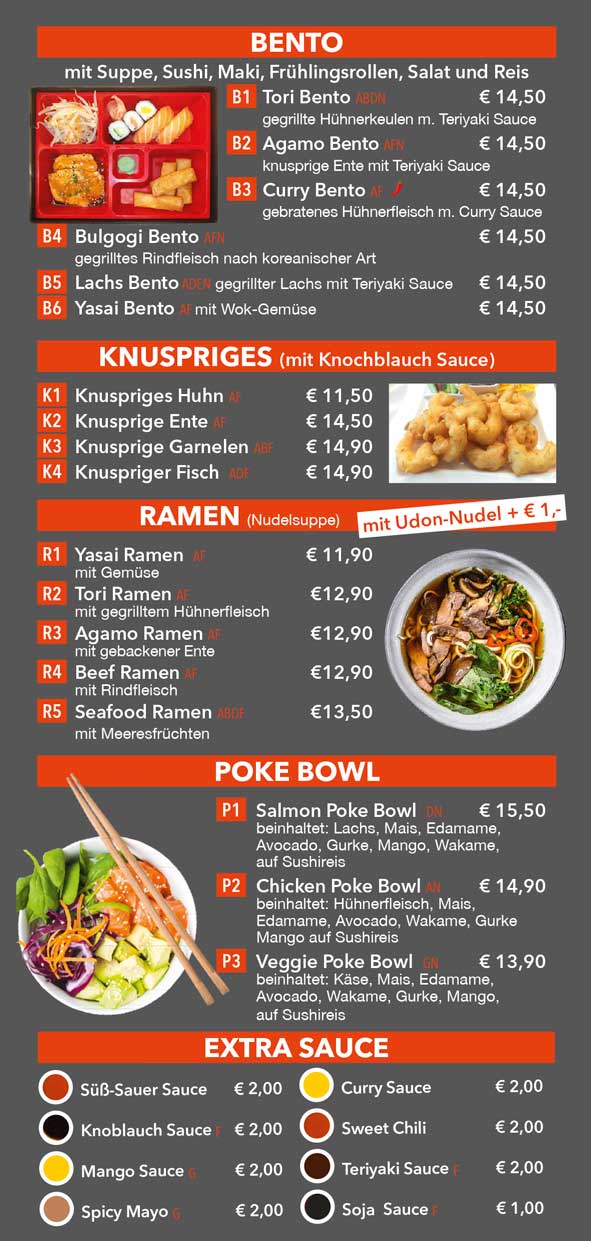 Bento / Knuspriges / Ramen / Poke&nbsp;Bowl / Saucen